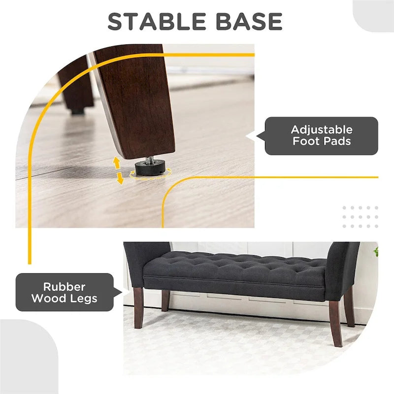 Button-Tufted Upholstered Bench with Arms - 55"