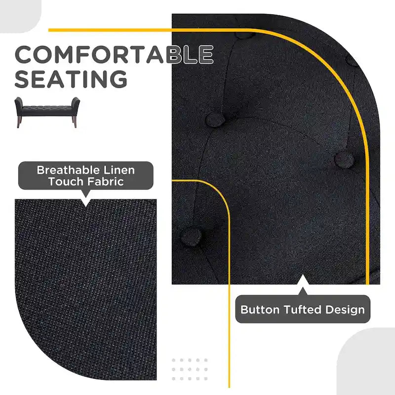 Button-Tufted Upholstered Bench with Arms - 55"