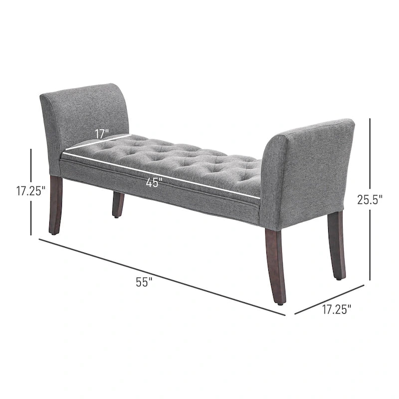 Button-Tufted Upholstered Bench with Arms - 55"