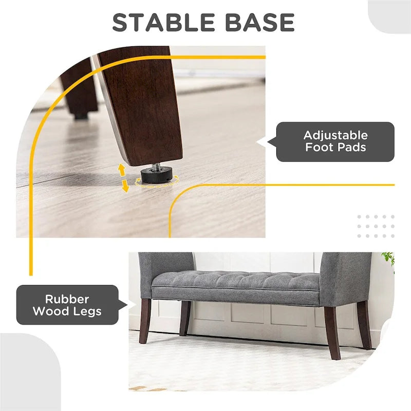 Button-Tufted Upholstered Bench with Arms - 55"