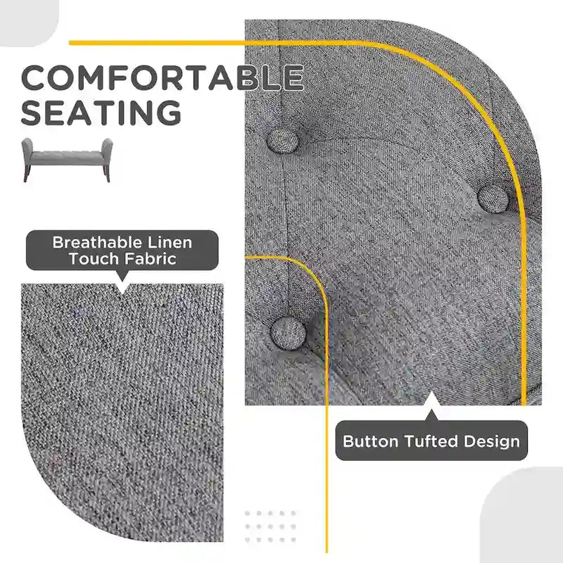 Button-Tufted Upholstered Bench with Arms - 55"