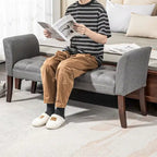 Button-Tufted Upholstered Bench with Arms - 55"