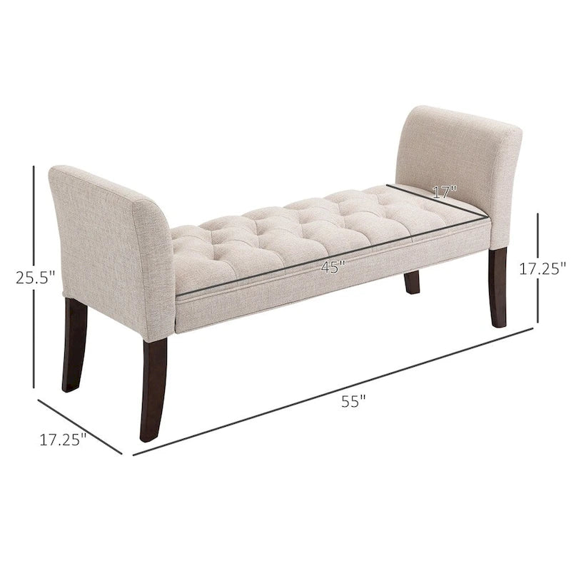 Button-Tufted Upholstered Bench with Arms - 55"