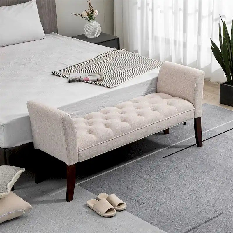 Button-Tufted Upholstered Bench with Arms - 55"