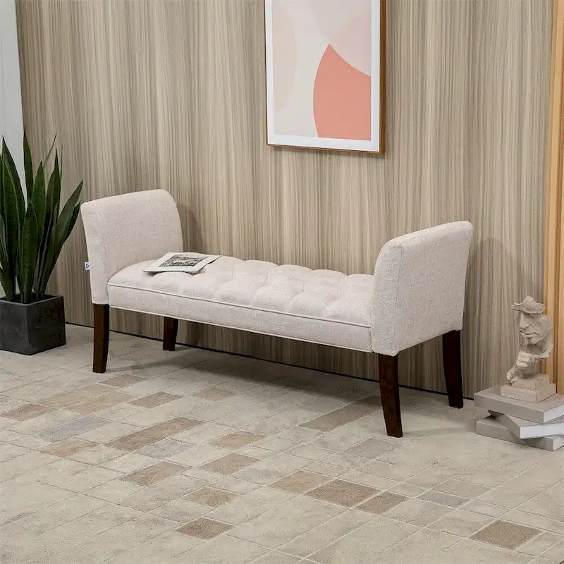 Button-Tufted Upholstered Bench with Arms - 55"