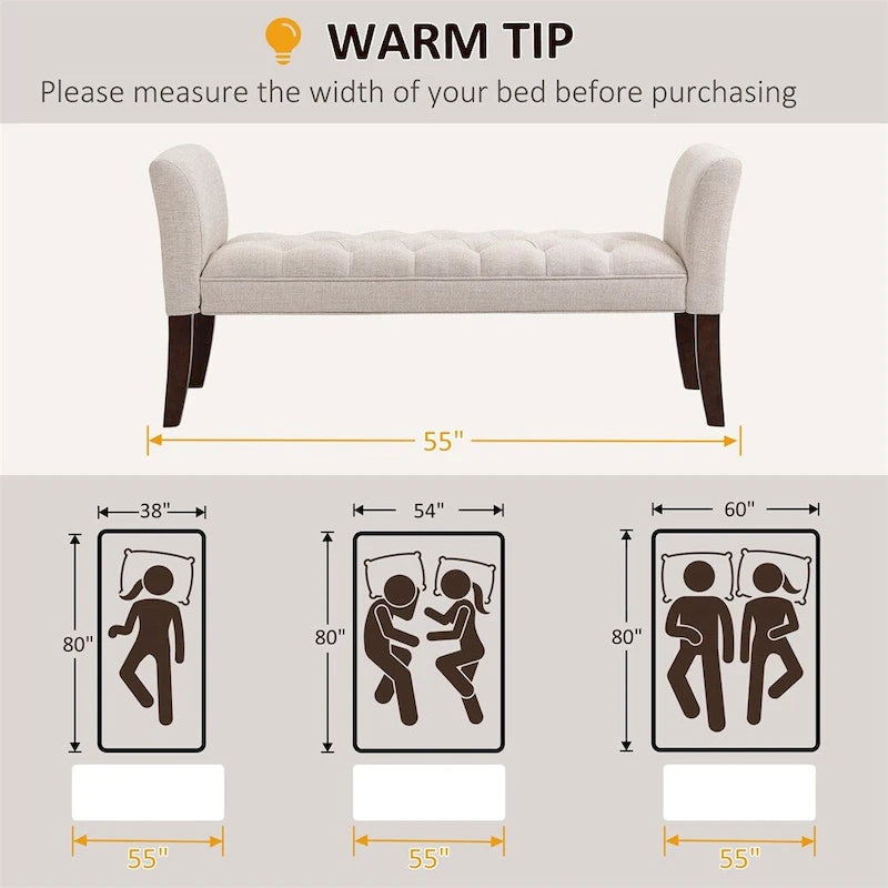 Button-Tufted Upholstered Bench with Arms - 55"