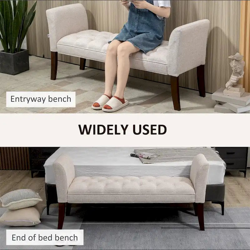 Button-Tufted Upholstered Bench with Arms - 55"