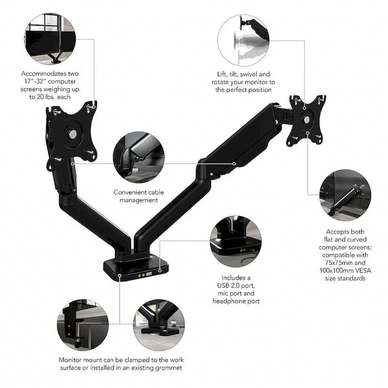 Adjustable Dual Monitor Arm with USB Port by Bush Business Furniture