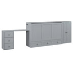 Queen Size Murphy Bed with USB Port, Large Drawer, and Wardrobe/Desk Combo