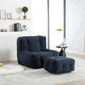 Gray Velvet Bean Bag Lounge Chair with Ottoman