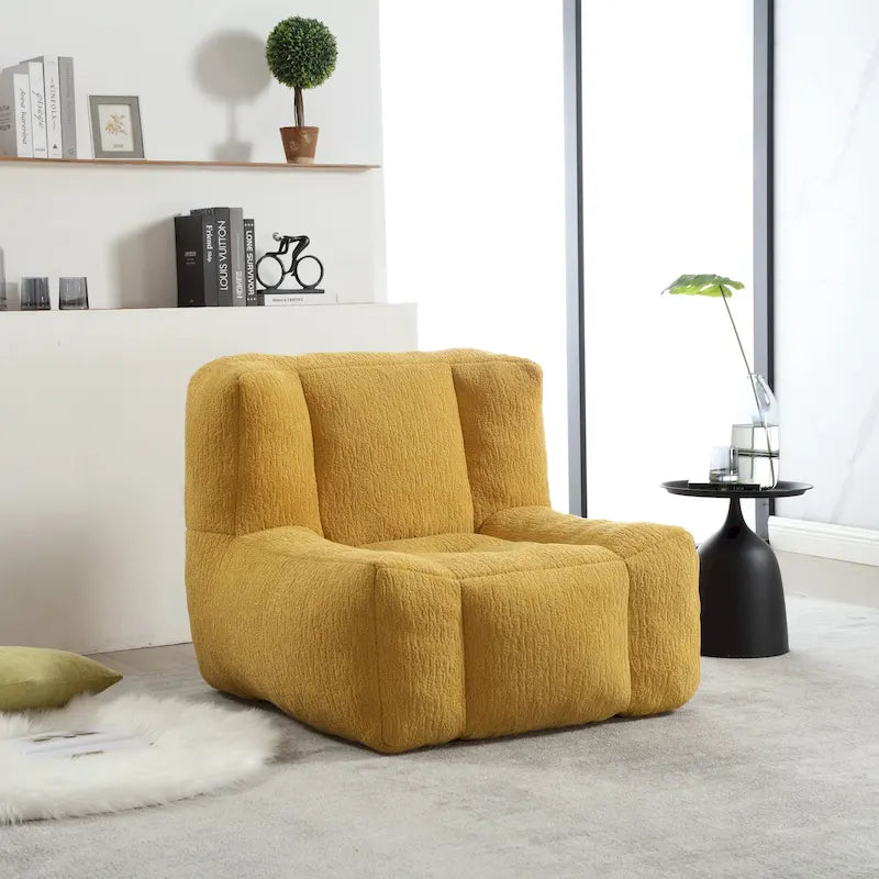 Gray Velvet Bean Bag Lounge Chair with Ottoman