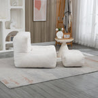 Gray Velvet Bean Bag Lounge Chair with Ottoman