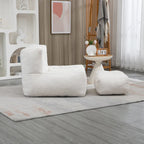 Gray Velvet Bean Bag Lounge Chair with Ottoman