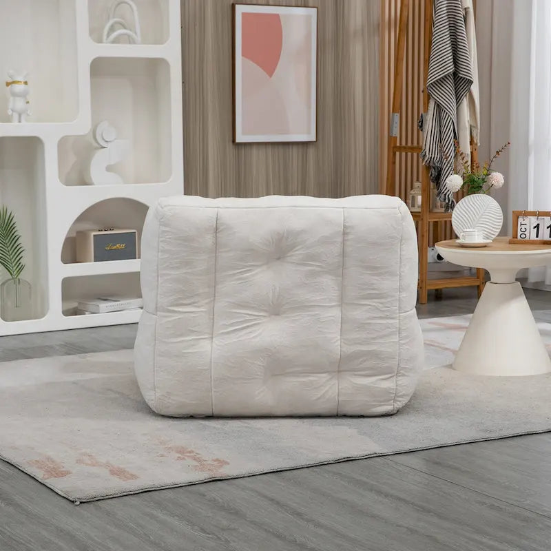 Gray Velvet Bean Bag Lounge Chair with Ottoman