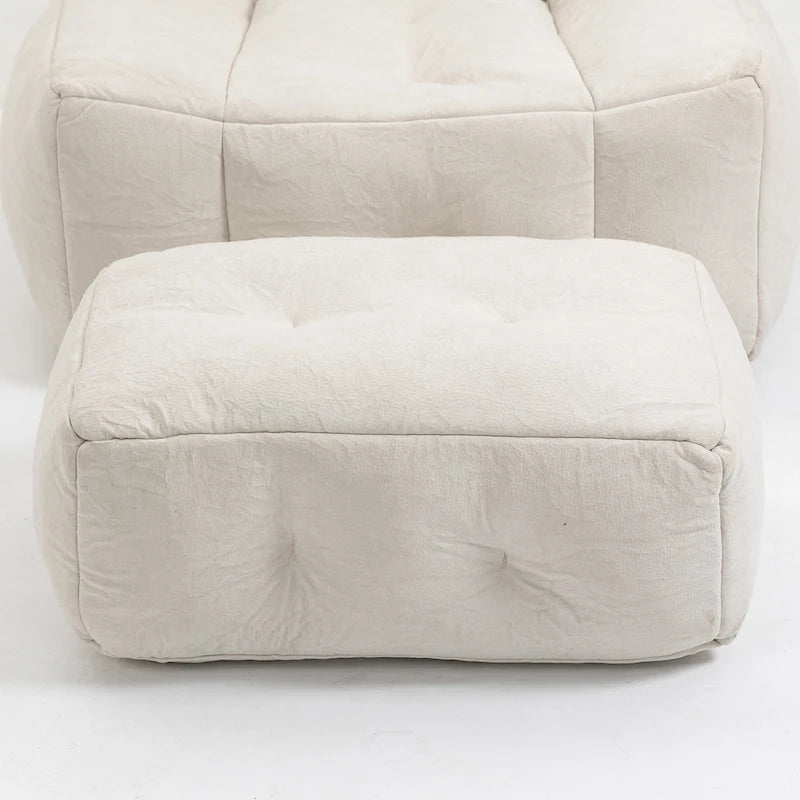 Gray Velvet Bean Bag Lounge Chair with Ottoman
