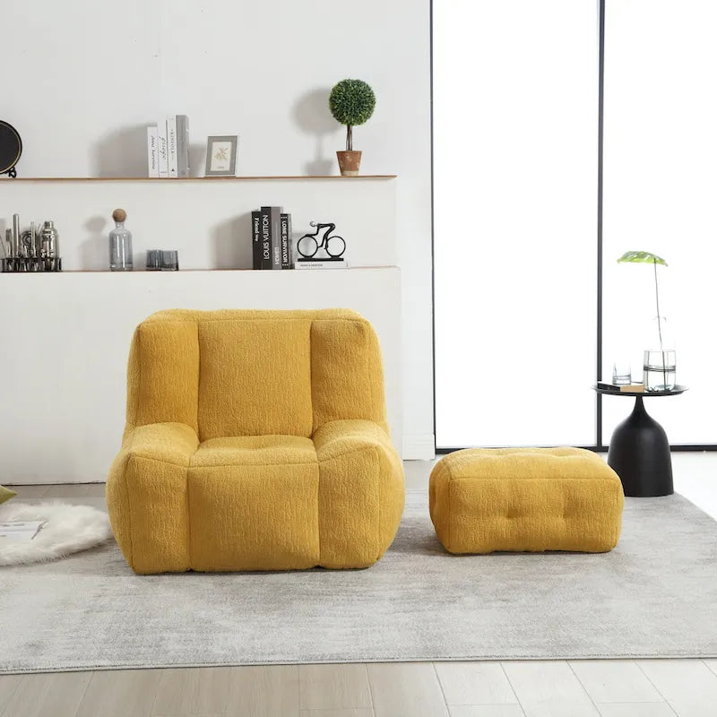 Gray Velvet Bean Bag Lounge Chair with Ottoman