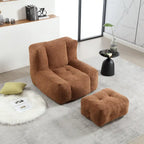 Gray Velvet Bean Bag Lounge Chair with Ottoman