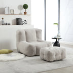 Gray Velvet Bean Bag Lounge Chair with Ottoman