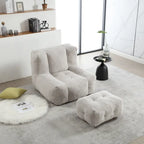 Gray Velvet Bean Bag Lounge Chair with Ottoman