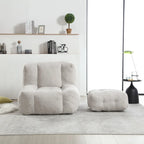 Gray Velvet Bean Bag Lounge Chair with Ottoman