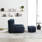 Gray Velvet Bean Bag Lounge Chair with Ottoman
