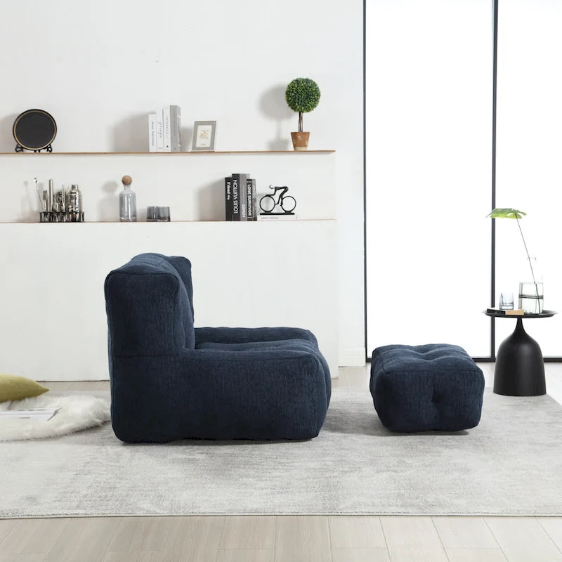 Gray Velvet Bean Bag Lounge Chair with Ottoman