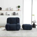 Gray Velvet Bean Bag Lounge Chair with Ottoman