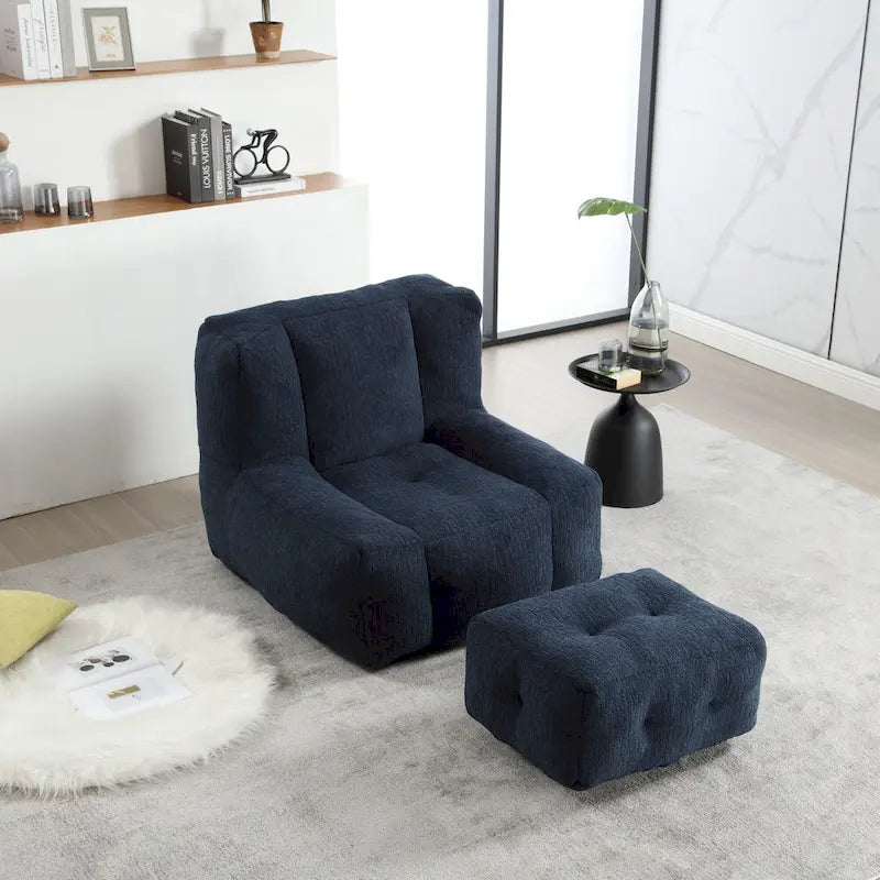 Gray Velvet Bean Bag Lounge Chair with Ottoman