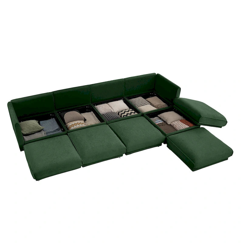 142.5 Chenille Upholstered L-Shaped Modular Sectional Sofa with Storage Seat, DIY Combination