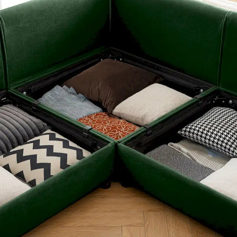 142.5 Chenille Upholstered L-Shaped Modular Sectional Sofa with Storage Seat, DIY Combination