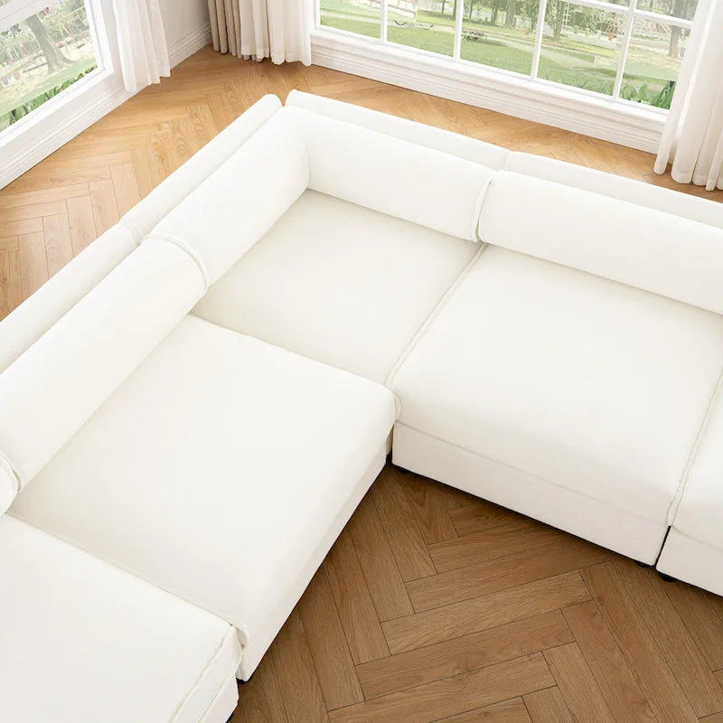 142.5 Chenille Upholstered L-Shaped Modular Sectional Sofa with Storage Seat, DIY Combination