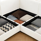 142.5 Chenille Upholstered L-Shaped Modular Sectional Sofa with Storage Seat, DIY Combination