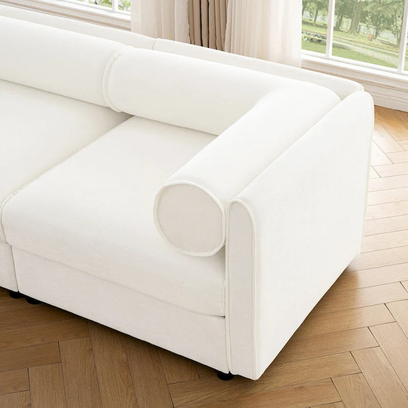 142.5 Chenille Upholstered L-Shaped Modular Sectional Sofa with Storage Seat, DIY Combination