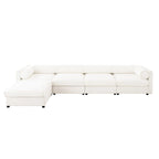 142.5 Chenille Upholstered L-Shaped Modular Sectional Sofa with Storage Seat, DIY Combination