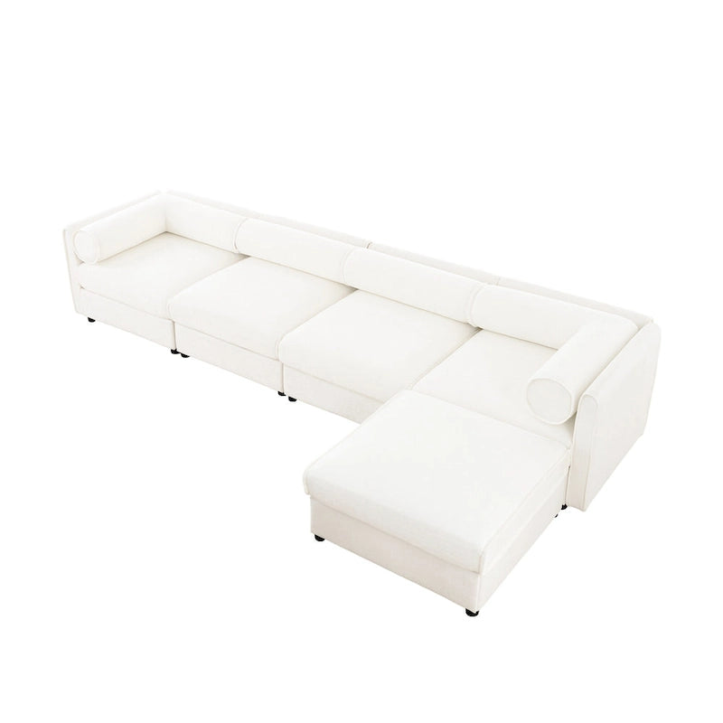 142.5 Chenille Upholstered L-Shaped Modular Sectional Sofa with Storage Seat, DIY Combination