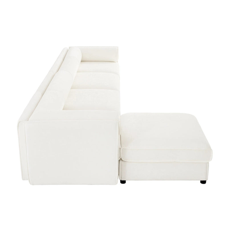 142.5 Chenille Upholstered L-Shaped Modular Sectional Sofa with Storage Seat, DIY Combination