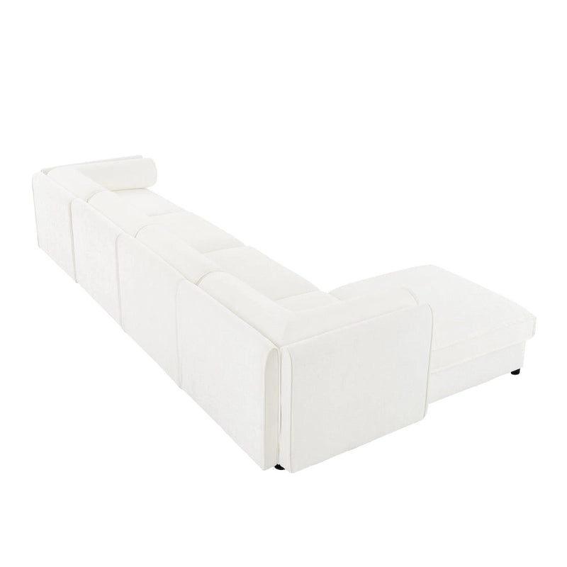 142.5 Chenille Upholstered L-Shaped Modular Sectional Sofa with Storage Seat, DIY Combination