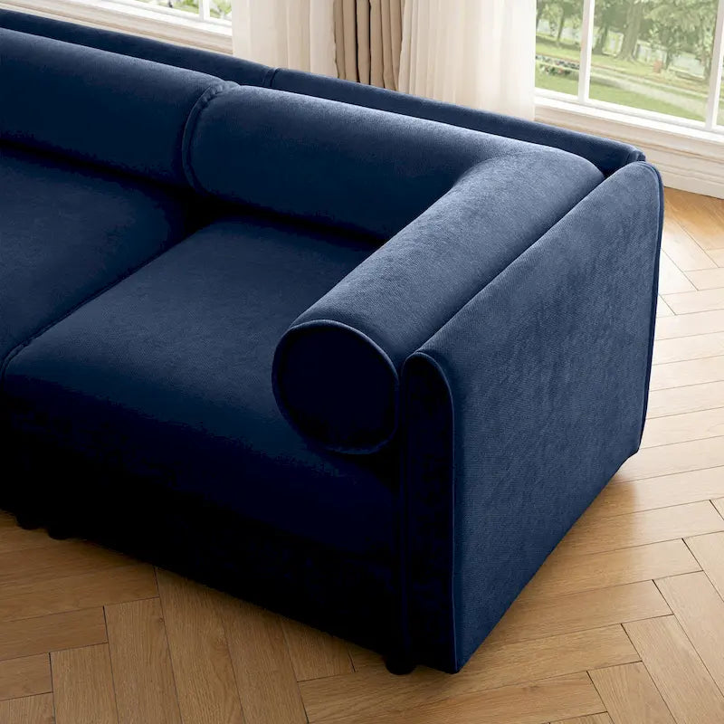 142.5 Chenille Upholstered L-Shaped Modular Sectional Sofa with Storage Seat, DIY Combination