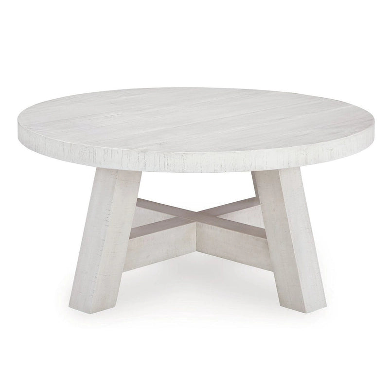 Antique White Round Coffee Table - 40" Farmhouse