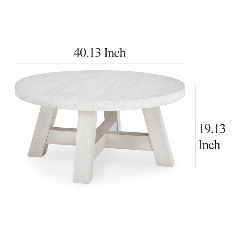 Antique White Round Coffee Table - 40" Farmhouse