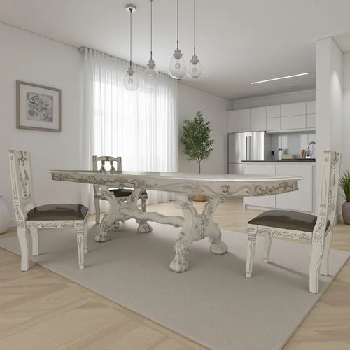 Ally Dining Table, Double Pedestal Base, Bone White Wood, 94-136 Inch