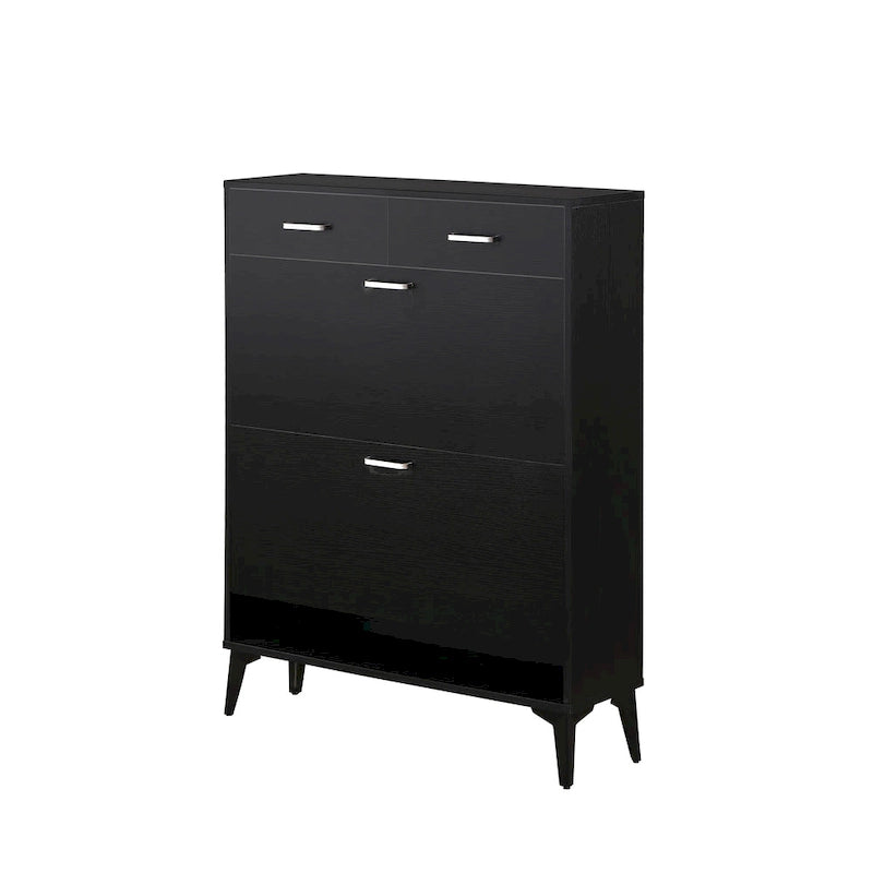 Large size Shoe Cabinet,Free Standing Tipping Bucket Shoe Rack Organizer with 2 Flip Drawers&2 Drawer