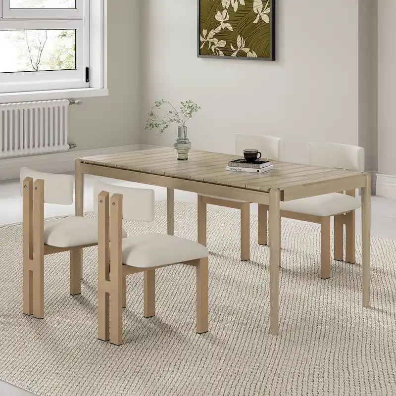 Acacia Wood 7-Piece Dining Set with Upholstered Chairs