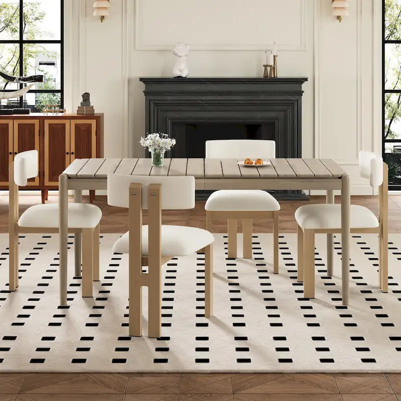 Acacia Wood 7-Piece Dining Set with Upholstered Chairs