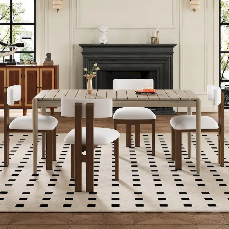 Acacia Wood 7-Piece Dining Set with Upholstered Chairs