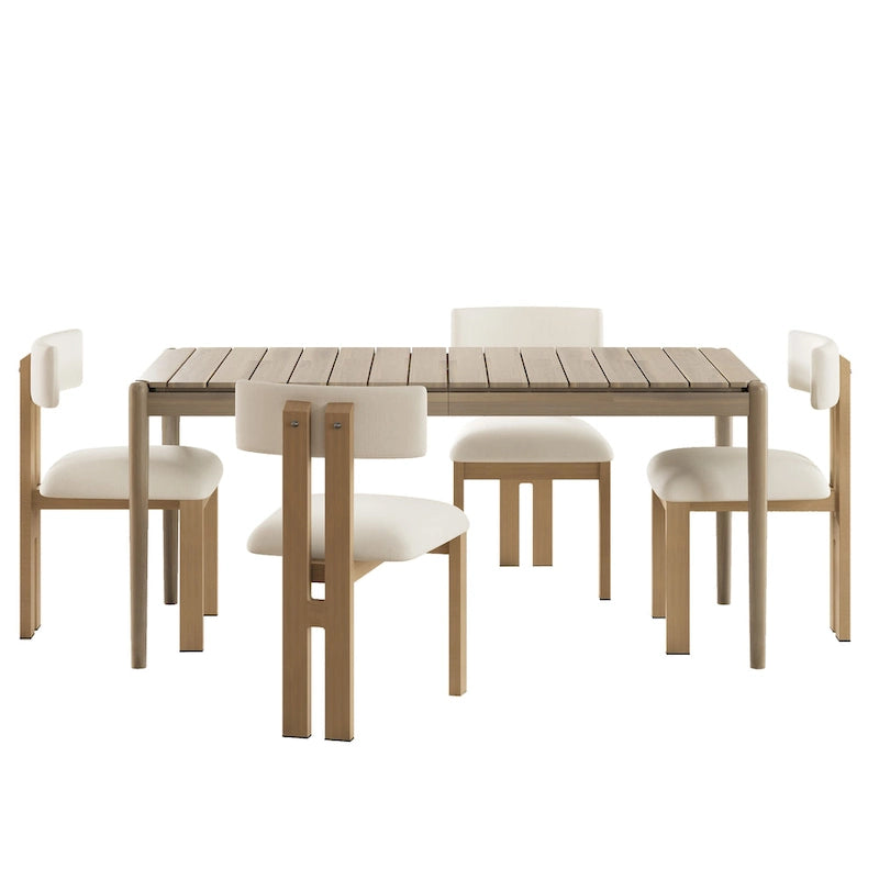 Acacia Wood 7-Piece Dining Set with Upholstered Chairs