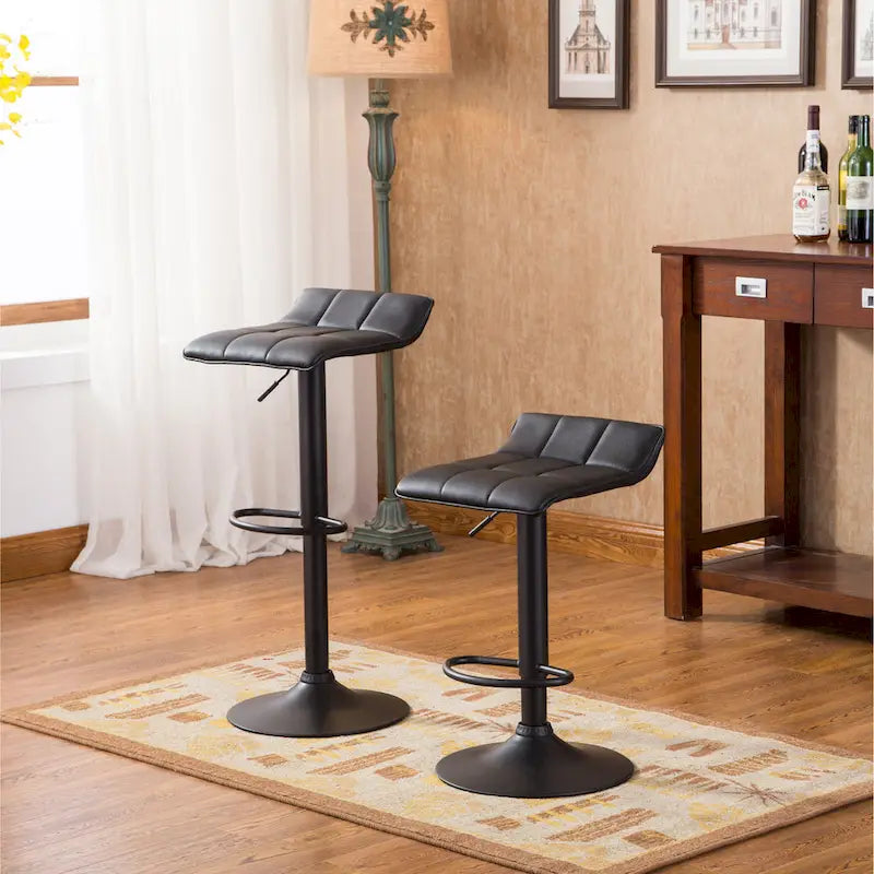Black Adjustable Swivel Bar Stools - Set of 2