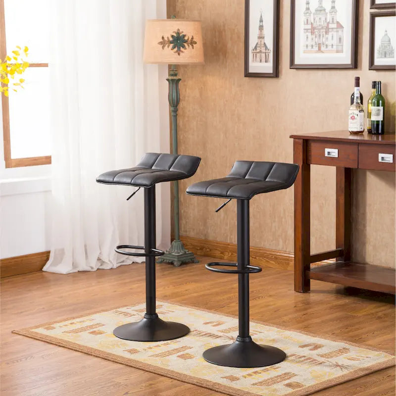 Black Adjustable Swivel Bar Stools - Set of 2