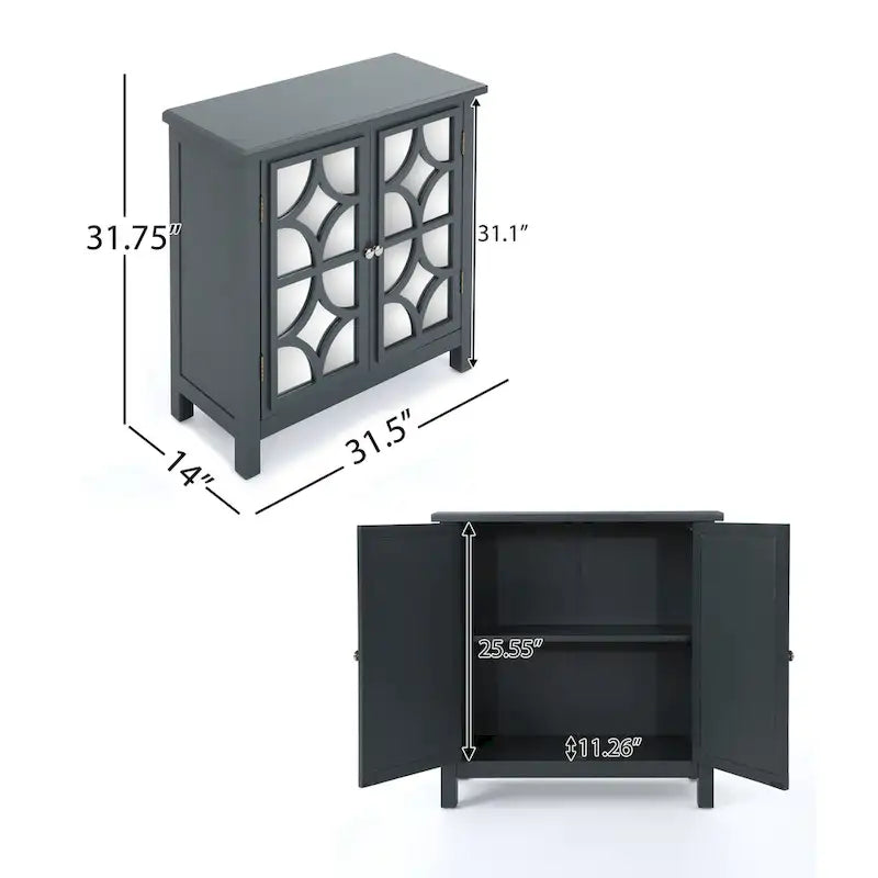 Firwood Mirror Finished Double Door Cabinet, Charcoal Grey