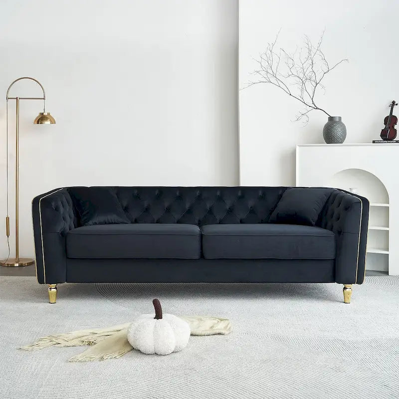 Luxurious Modern Tufted Velvet Sofa with Gold Metal Legs by Harper&Bright Designs